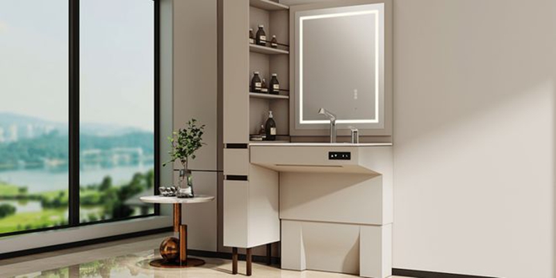 Modern Burnished Solid Wooden Bathroom Cabinet with Acrylic Door Panel and Countertop