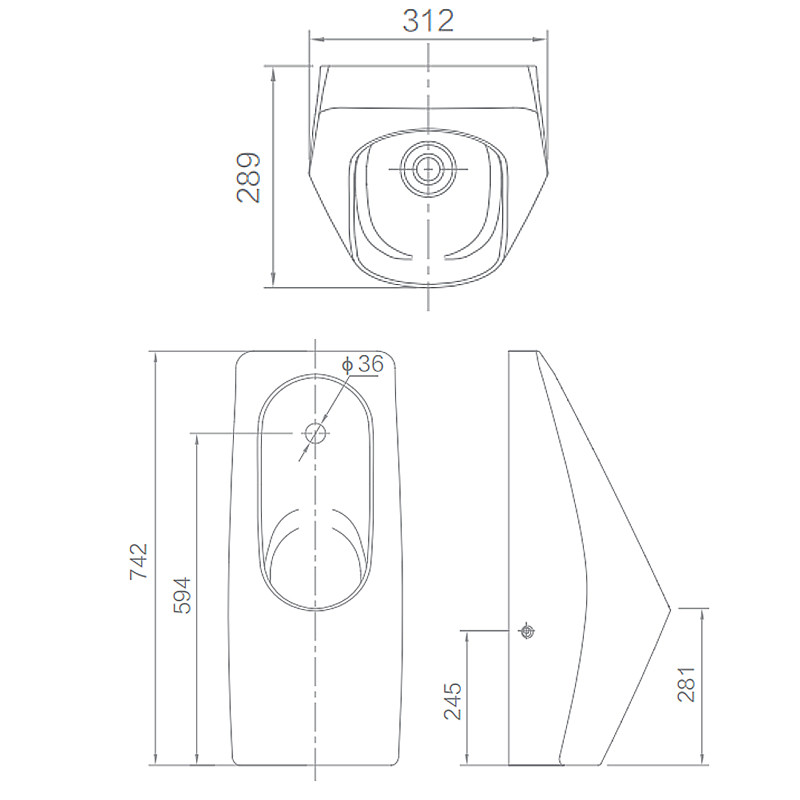 Bathroom WC Wall Hung Urinal Bowls 289x312x742mm Ceramic Material