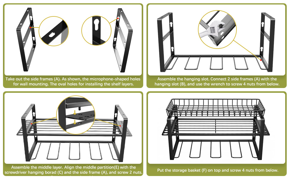 Wall Mount 3 Layers Tool Organizer Storage with Basket Rust and Corrosion Resistant