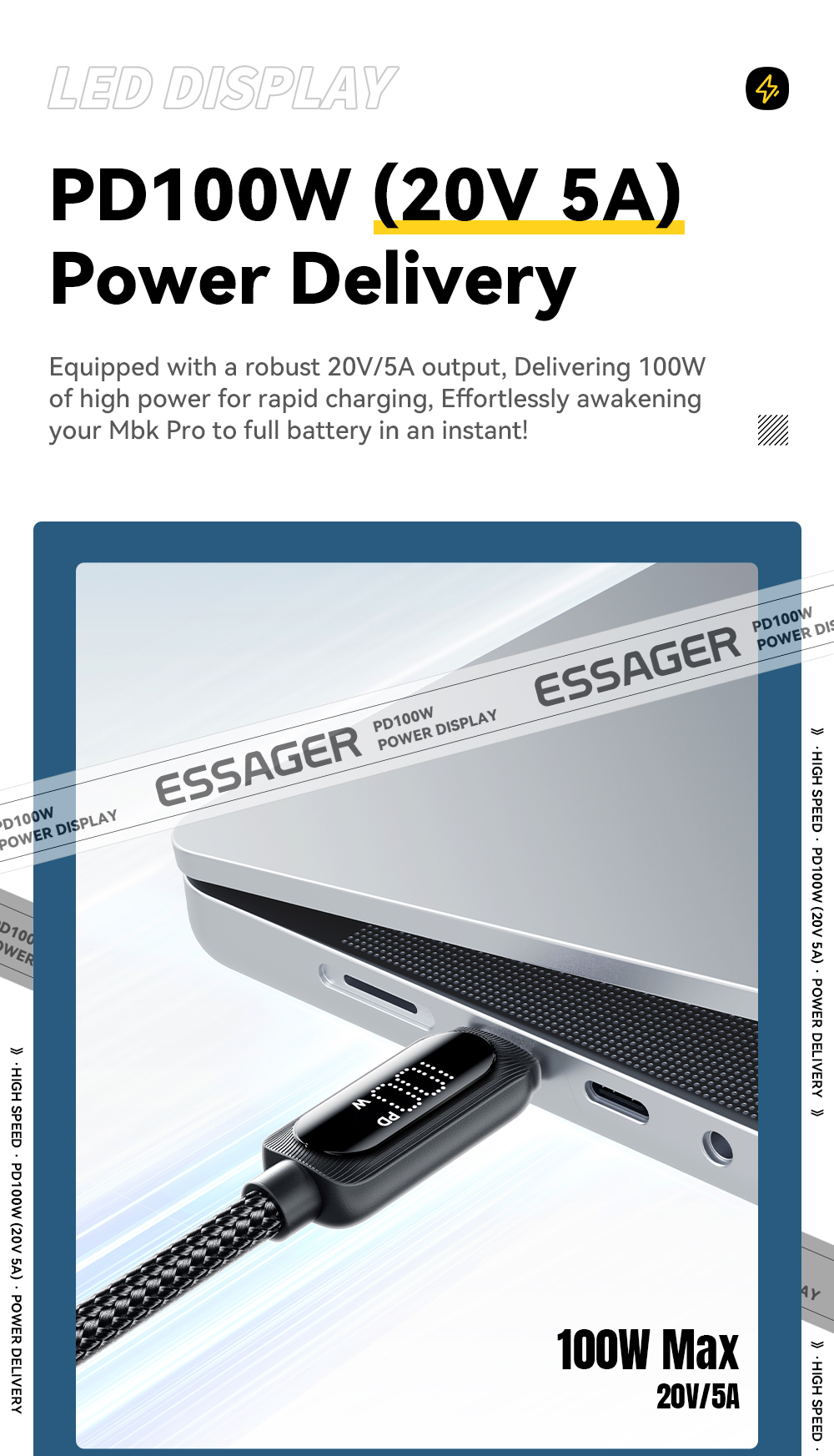Zinc Alloy USB C Fast Charging Cable 60W 100W ESSAGER ES-X57 Series