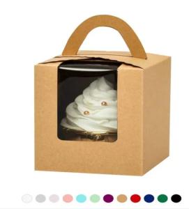 Quality Hand Hanger Food Grade Takeout Bakery Cake Brown Kraft Paper Folding Box wholesale