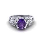 Floral Amethyst Ring In 14k White Gold, 6x8mm Amethyst, Diamond .06cttw