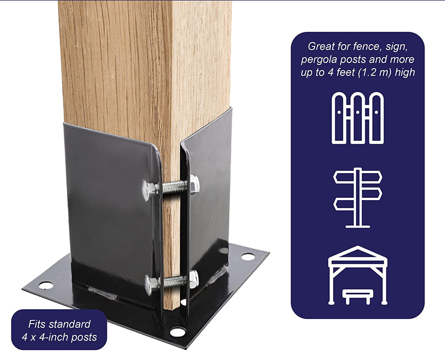 Black or White Steel Fence Post Base Bracket with Customized Design and Endoth Screws