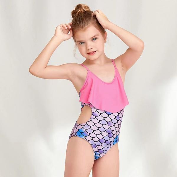 One Piece Girls Swim Wear Bikini Colorful Fish Scales Printed Girls Summer
