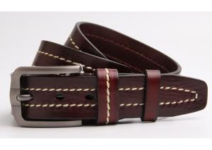 Quality Custom Logo Dark Brown Leather Mens Casual Belts For Jeans Colorful Stitching 100 - 140cm Length wholesale