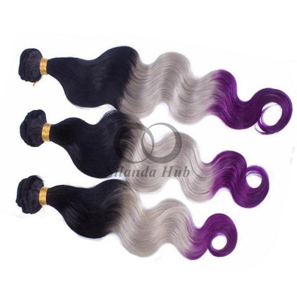 #T1B/Grey/Purple Body Wave Remy Human Hair Bundles Sew In Weave Bundles Brazilian Bundle Deals