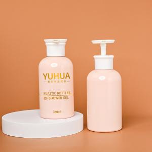 Quality 360ml Plastic Packaging Bottles Pink Color With Hot Stamping Lotion Pump wholesale
