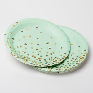 Quality FSC Anti Dirty Biodegradable Paper Plates With Golden Dot Design wholesale