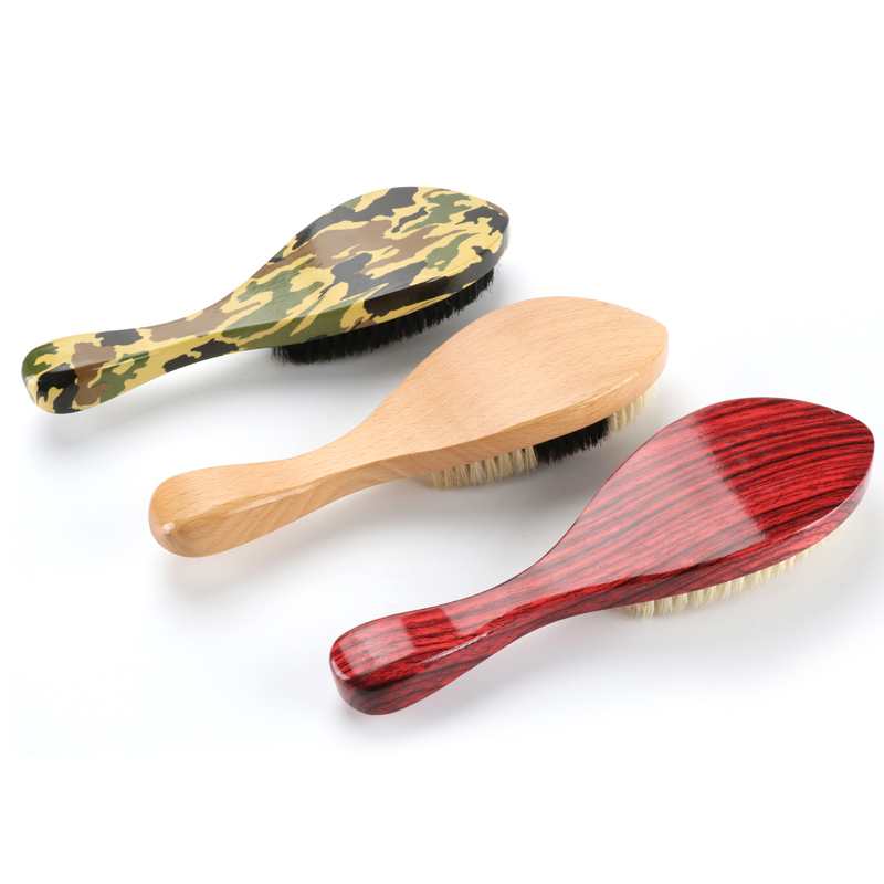 Custom Logo 360 Wave Brush Long Wooden Handle For Men Soft Hard Boar Bristle