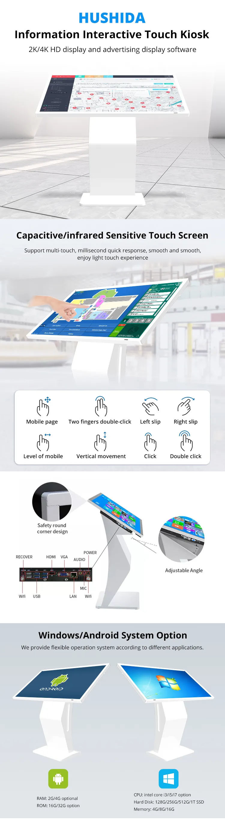 Indoor or Outdoor Floor Standing Kiosk 65 inch LCD Advertising Display Screen