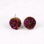 Natural druzy fancy cute small charms post stud earrings stainless steel ear