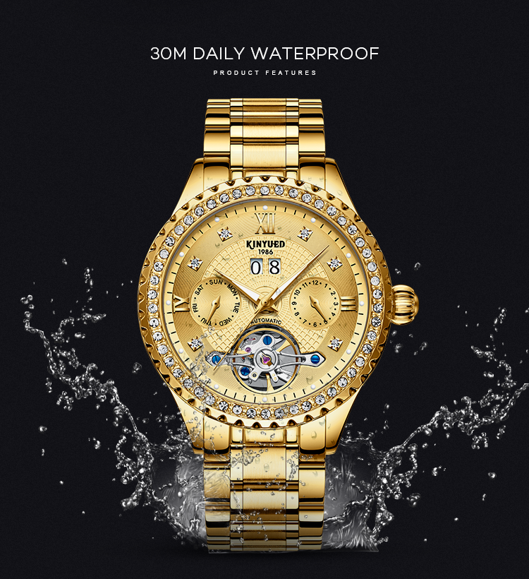 KINYUED Luxury Watch Brands Custom Water Resistant 3ATM Stainless Steel Men Watch