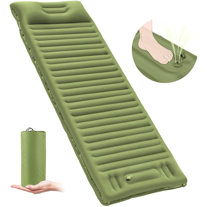 40D Nylon TPU Inflatable Mountain Sleeping Bags Built In Foot Pump Portable Air Mattress