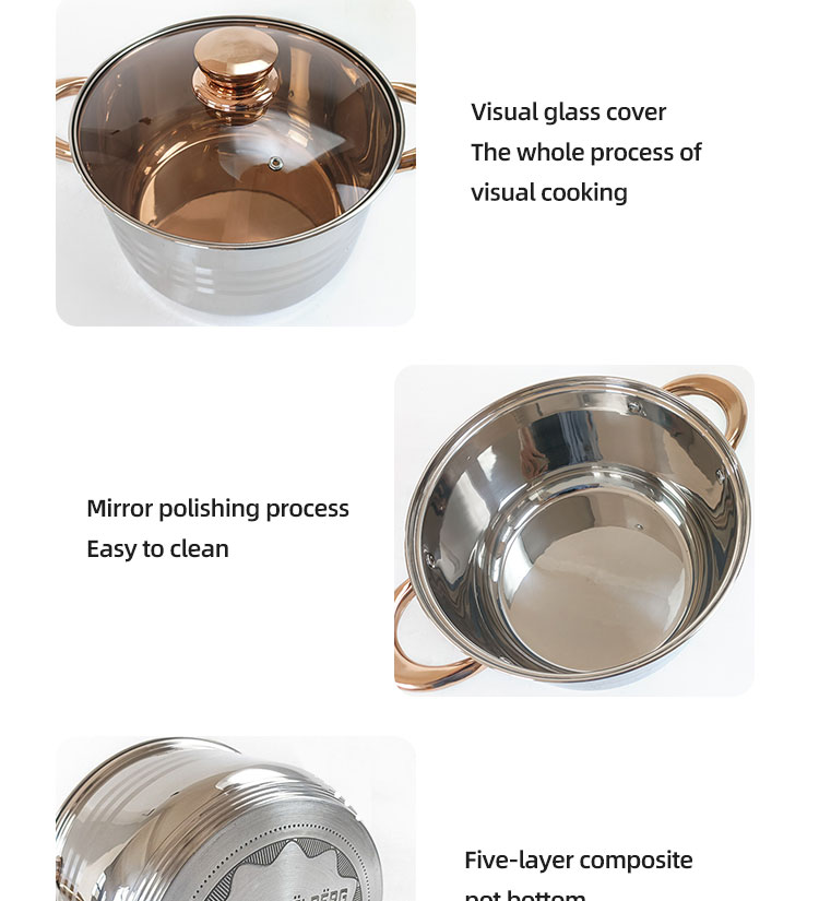 Home Cooking 12pcs Cookware Set Golden Handle Kitchen Pots Stainless Steel Cookware Pan Set Cooking Pot Set