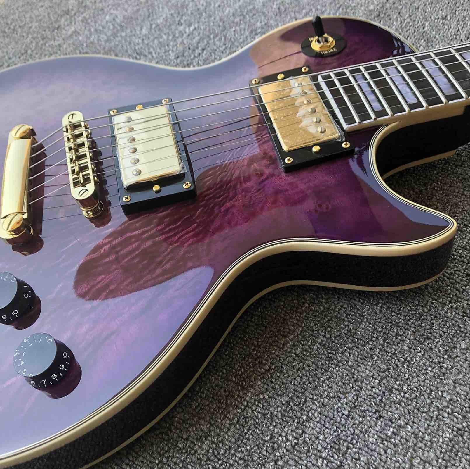 Grand Purple burl top Electric Guitar, Solid Mahogany Body 6 strings Guitarra Gloss finish