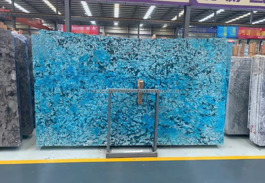 Modern Luxury Fantasy Blue Stone Calcite Marble Dining Table Top with Polished Finish