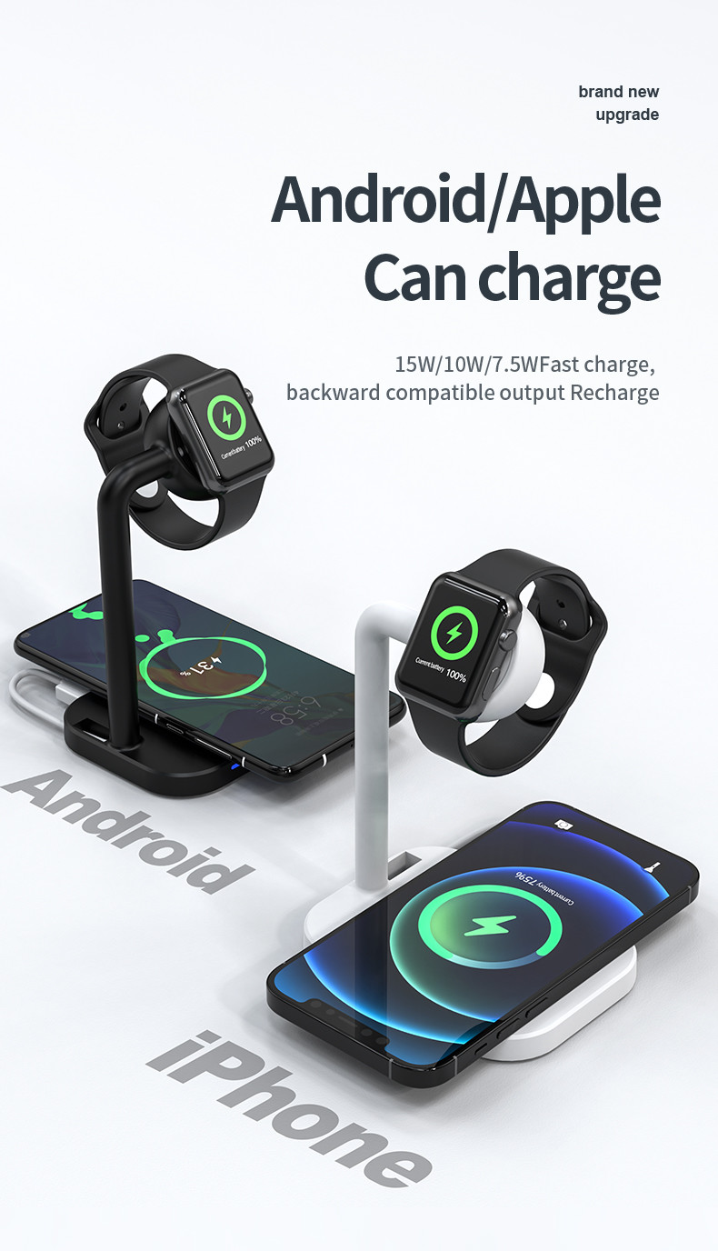 15W Fast Charging Desktop 2 In 1 Wireless Charger for Magnetic Watch Mobile Phone