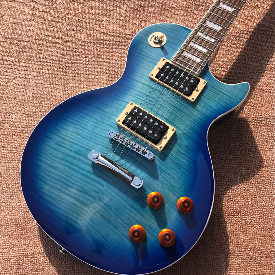 Custom LP tiger flame standard blue electric guitar mahogany body neck