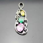 925 Silver Jewelry Oval Mix Blue Red Cubic Zircon Three Stones Pendant Necklace
