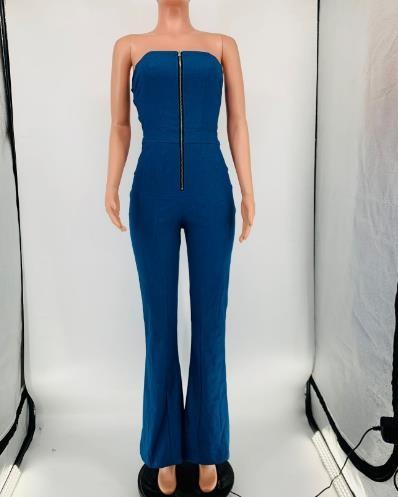 Small Quantity Garment Manufacturer Women'S One Piece Backless Color Block Denim