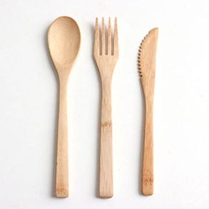 Quality OEM logo natural portable Travel wooden fork spoons knives bamboo wood Flatware cutlery set for kitchen wholesale