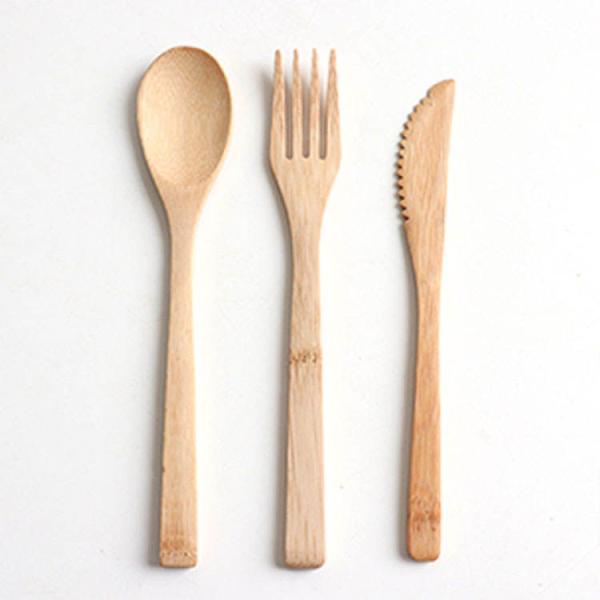 OEM logo natural portable Travel wooden fork spoons knives bamboo wood Flatware