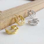 Lanciashow 925 Solid Silver Gold Plated Jewelry Circle Hoop Earrings Three Band