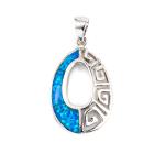 925 With Sterling Silver Greek Key Blue Meander Vintage Sterling Opal Ring Hoop