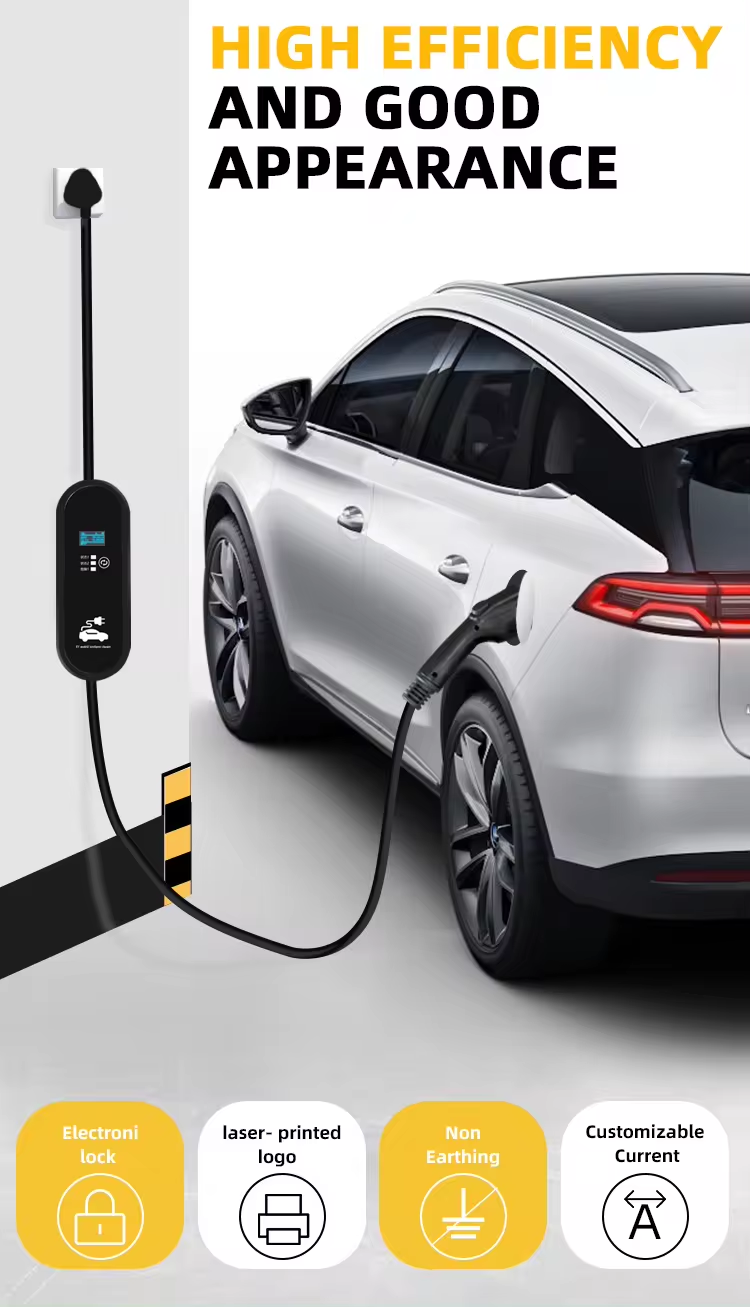 16 Amp EV Charger for Type1 Electric Vehicles 220V-250V Portable Switchable Plug CE Certificate