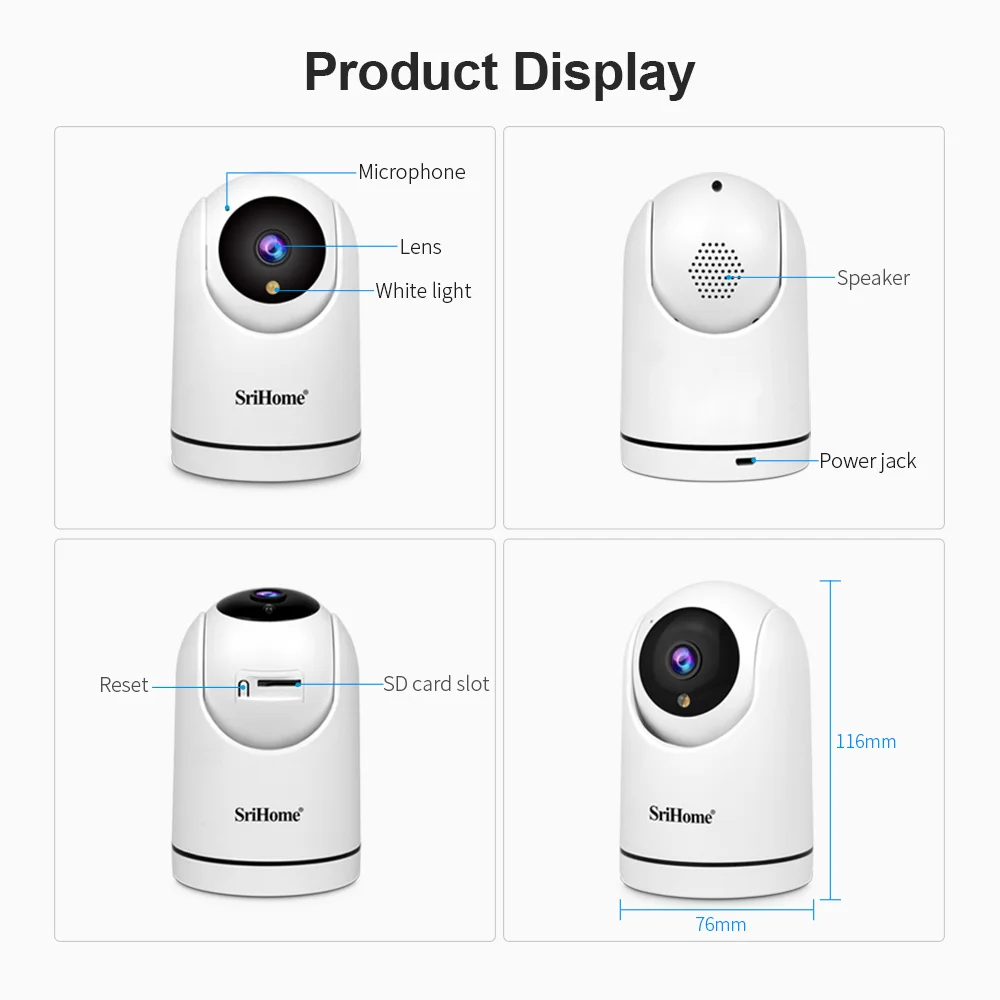 1080P 2MP Mic&Speaker Color Night Vision TFcard Auto Motion Tracking Indoor Home Baby Pet Camera