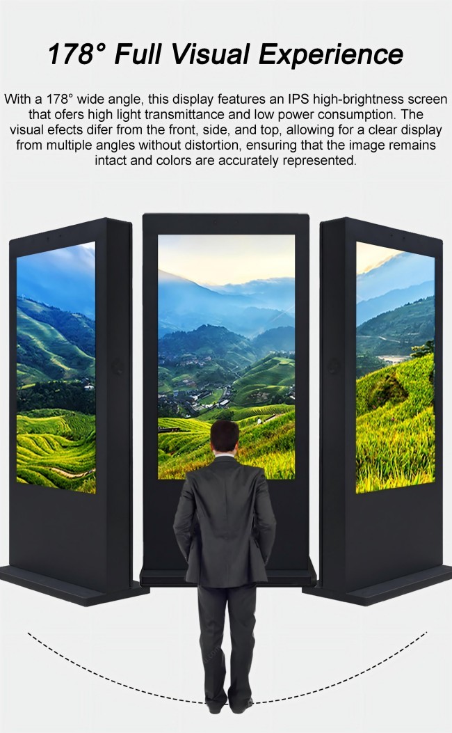 75 inch Full Screen Floor Standing Advertising Display Standing player with 4K Ultra HD Resolution and Aluminum Alloy Frame
