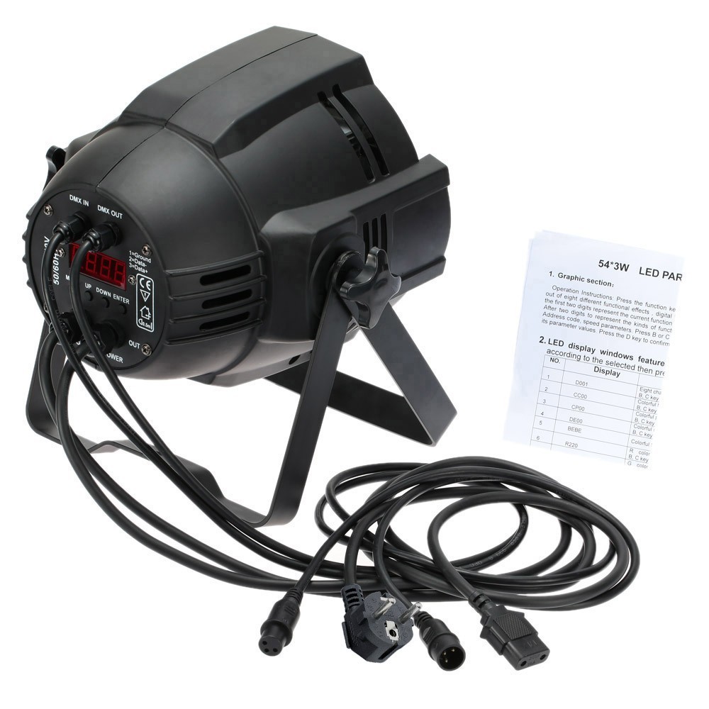 DMX512 Sound Activated 8 DMX Channels RGBW Color Changing 54x3W LED Par 64 Light for Disco KTV Club Party