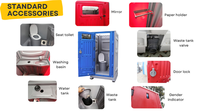 Blue HDPE Portable Toilet Mobile Restrooms Shower Sanitary Cabin