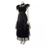 Wednesday Addams Family Costume Black Halloween Cosplay Dress for Girls and