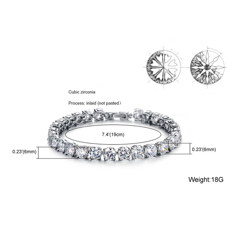 Silver Plated Princess Cubic Zironia Tennis Bracelet Women Wedding Jewelry(JKS408WHITE)