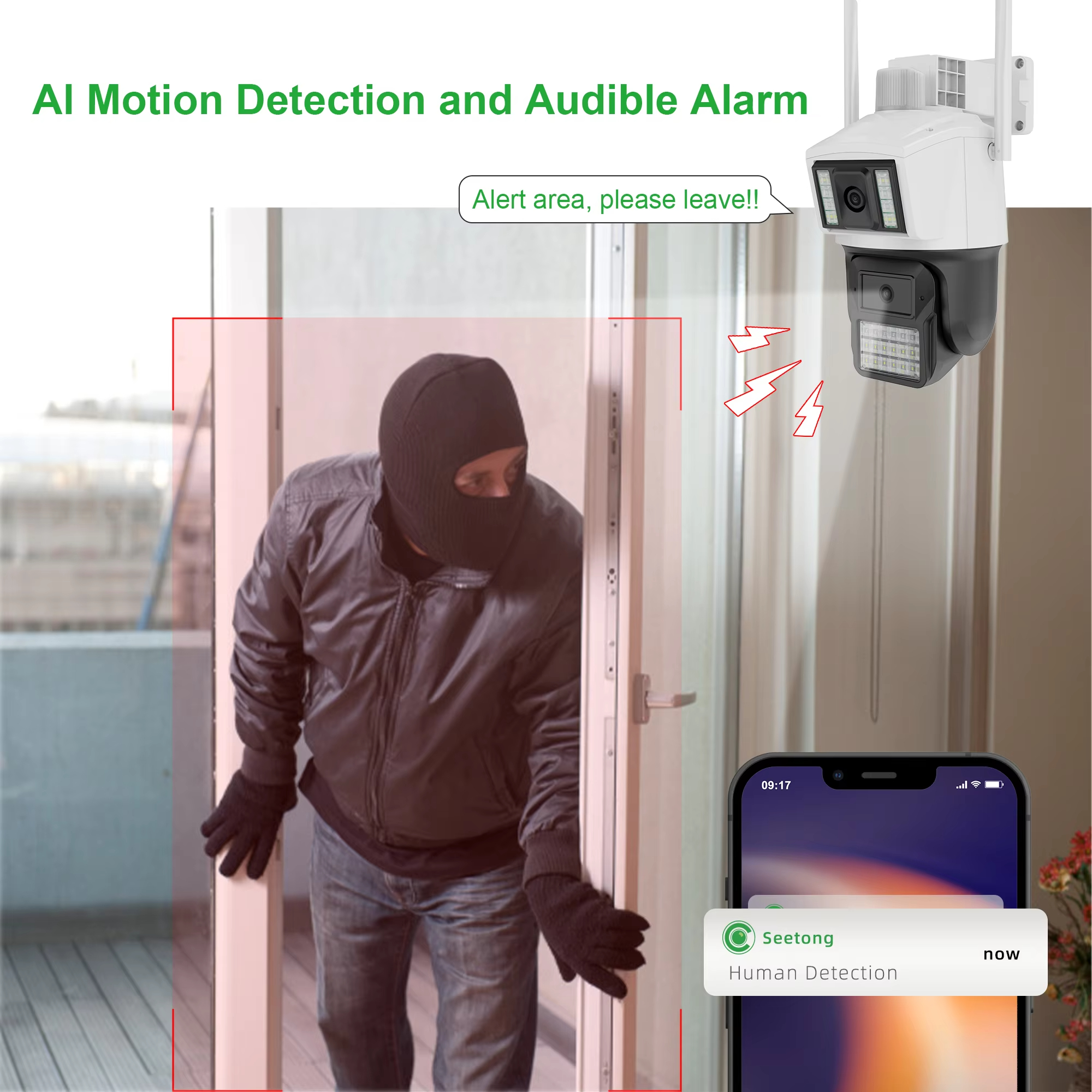 IP CCTV Wifi Two-Way Audio Motion Detection Network Camera Wireless Ptz Motion Tracking Sensor Dual Lens Security Camera