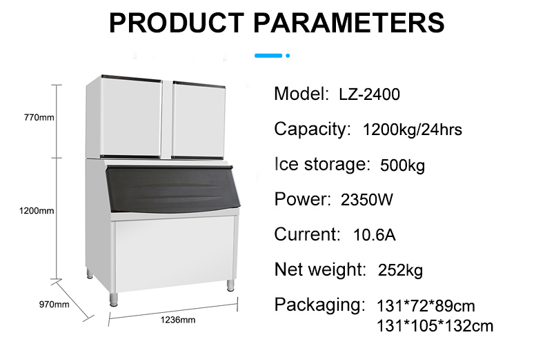 252kg LZ-2400 Full Automatic Granular Ice Machine with 500KG Ice Storage Capacity