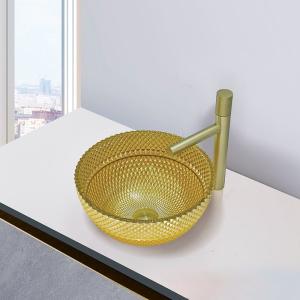 Quality 45mm Drain Hole Glass Wash Basin 18K Gold Color Bathroom Sinks For Home Hotel wholesale