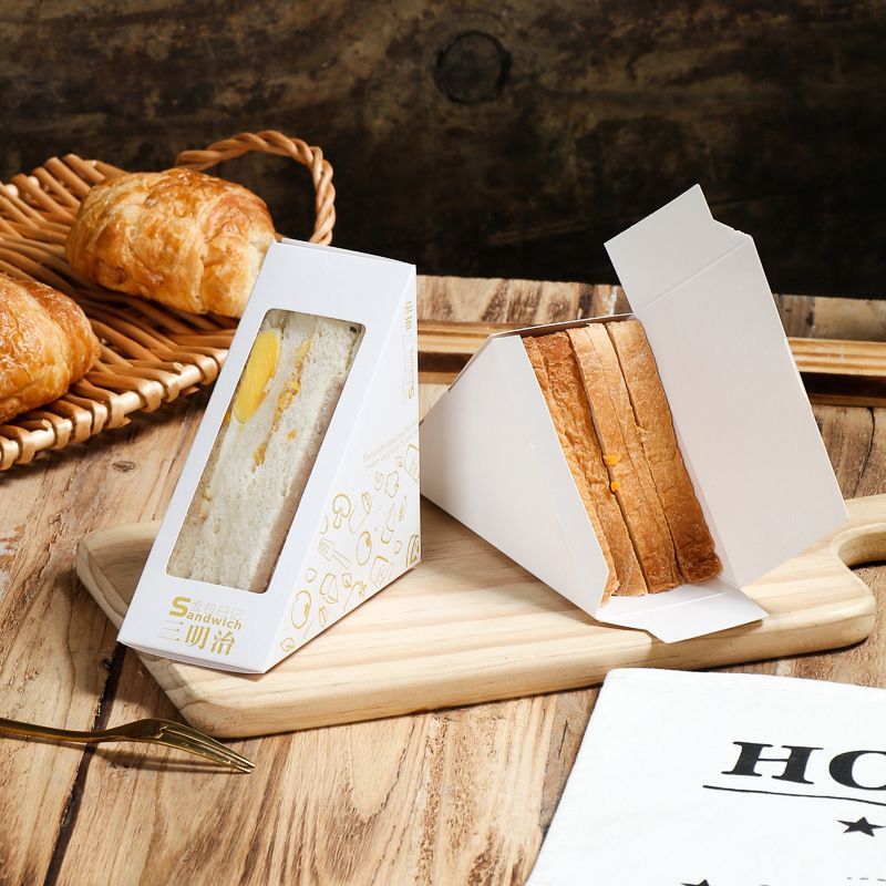 Recyclable Eco-Friendly Custom Logo Printing Food Grade Convenient Portable Triangular Cardboard Sanwich Box