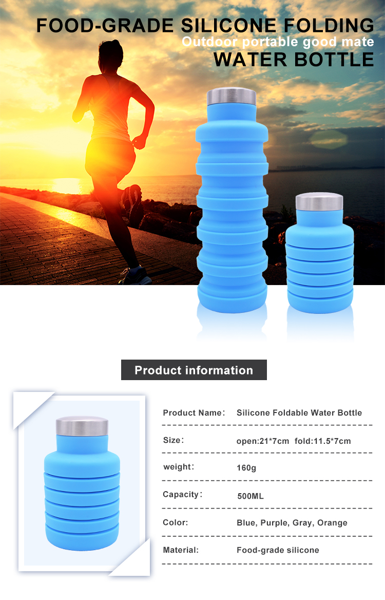 BPA Free Reusable Silicone Folding Water Bottle