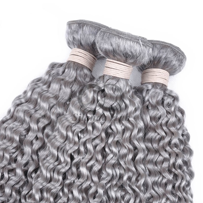 Grey Kinky Curly Remy Human Hair Bundles Sew In Weave Bundles Brazilian Bundle Deals