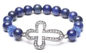 Quality Alloy Cross Bracelet, Lapis Rounds, Crystal Pave Argil Beads wholesale