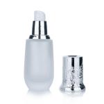 45ml White Glass Frosted Cylindrical Bottle With Silver Lid For Cosmetic Glass
