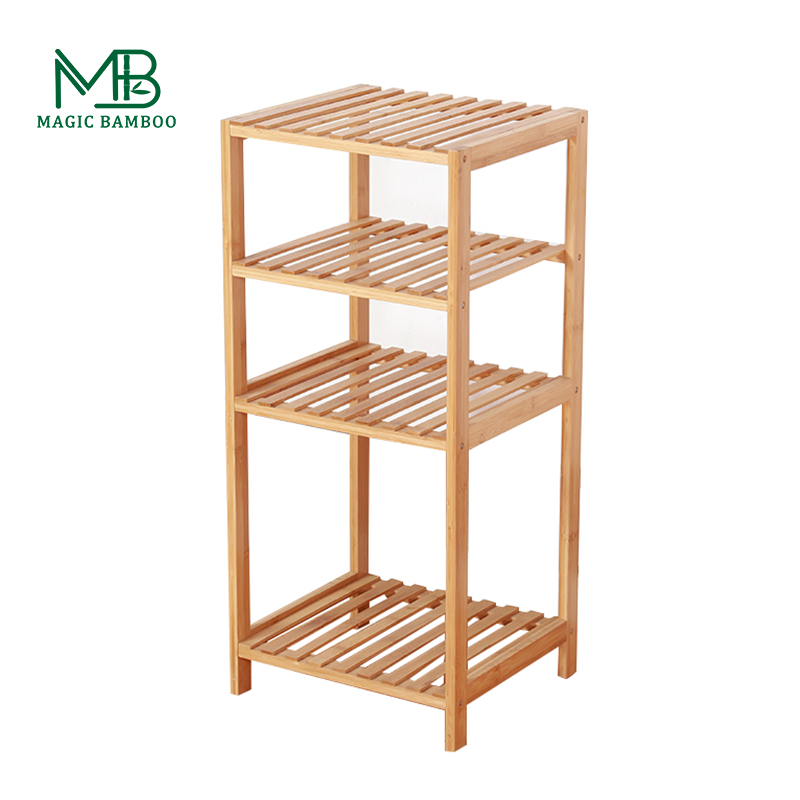 Custom 4 Tier Rectangle Bamboo Shoe Shelf Rack For Warehouse Storage