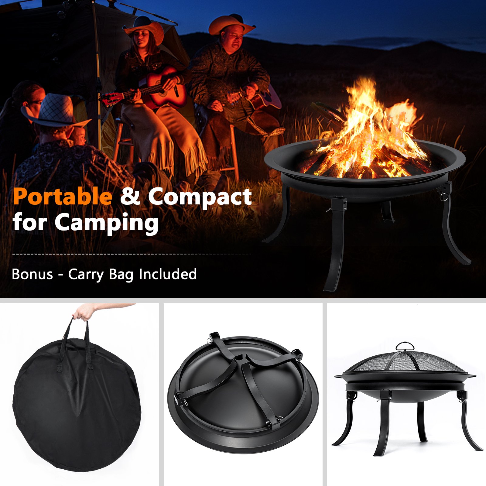 Stocked Portable Smokeless Fire Pit for Outdoor Camping Holiday Selection Support
