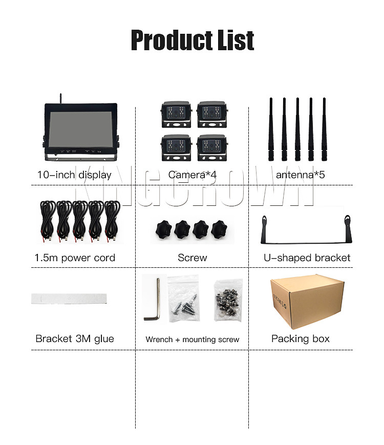 Wireless Backup Camera Vehicle Data Recorder 10 Inch HD LCD Monitor With Antenna
