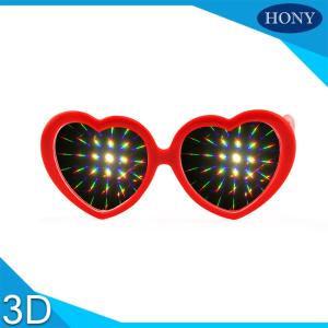 Quality Colorful Frame 3D Fireworks Glasses , Plastic Red Diffraction Glasses wholesale