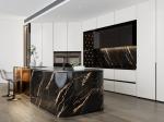 Luxury SS Modern Kitchen Cabinet With Multifunctional Curved Metallic Gold