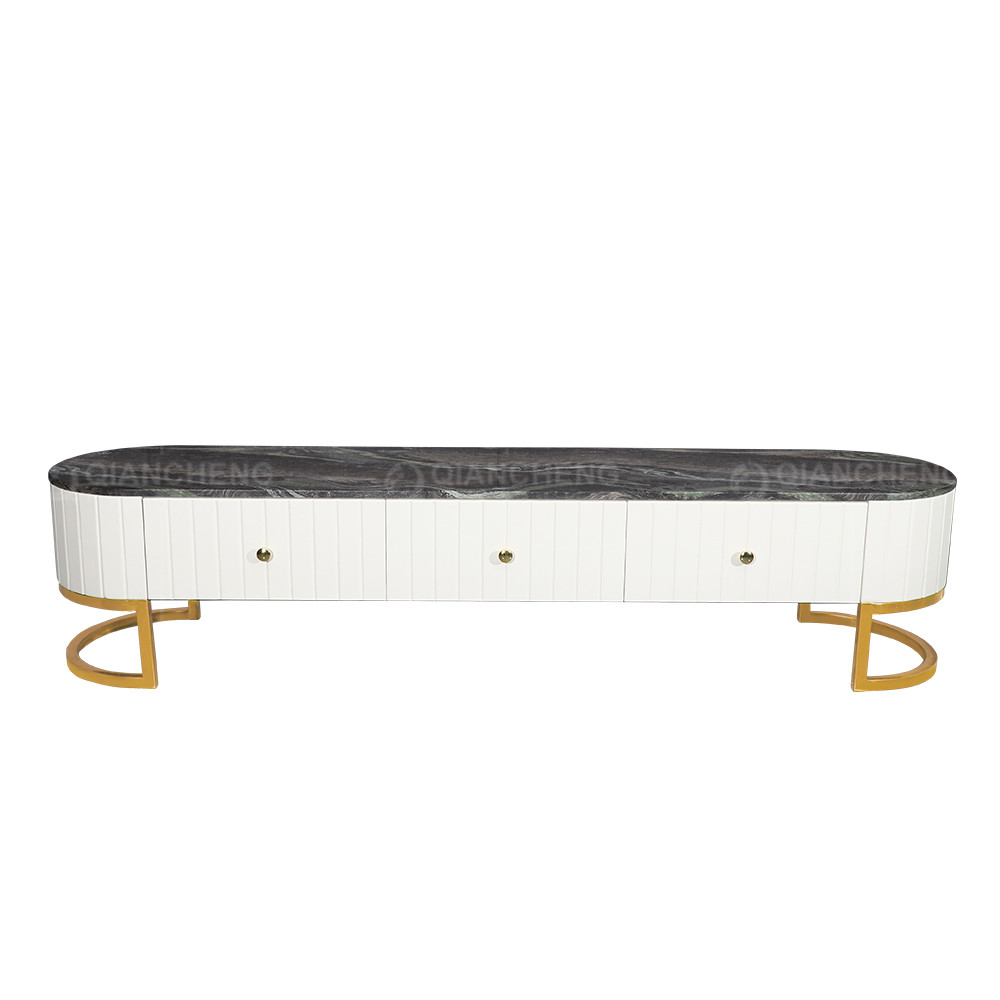 High Gloss Stainless Steel TV Stand With Drawers Mirror Brushed Finish