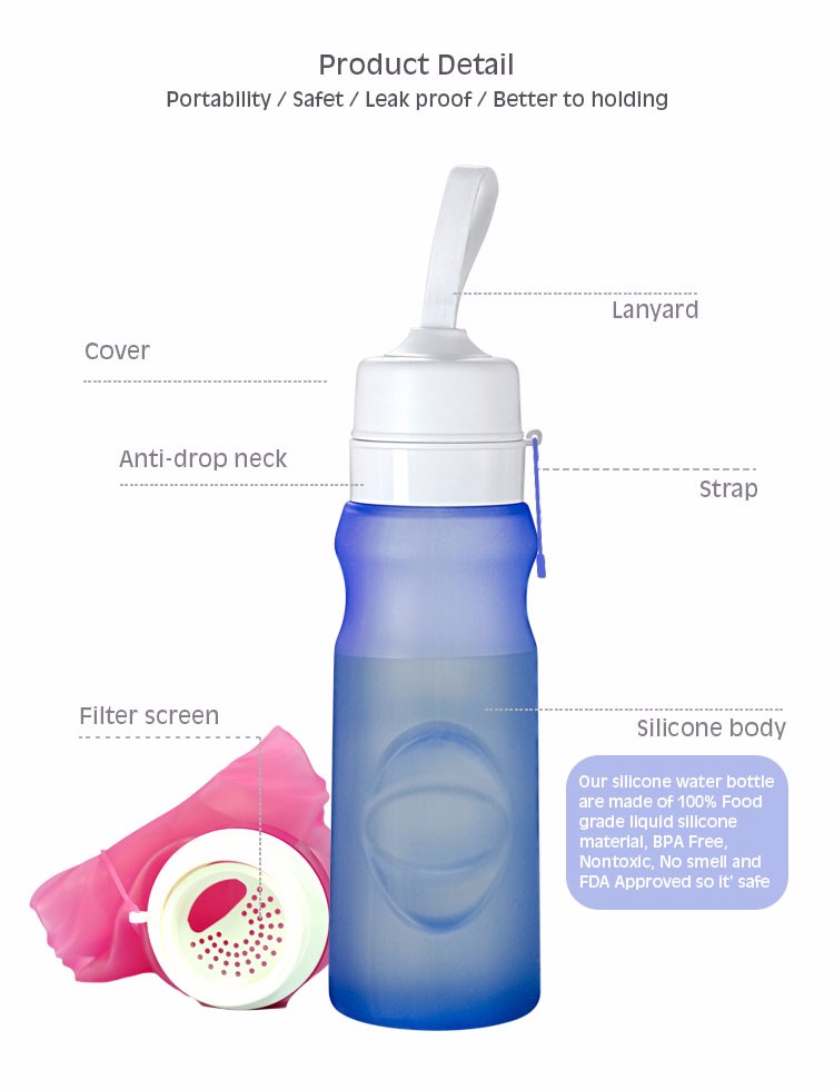 Better to holding 550ml Wholesale Sports Silicone Foldable Water Bottle